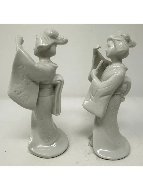 Vintage HOMCO Porcelain Blanc Du Chine Geisha Asian Figurines Set of 2 #1443 - Picture 2 of 9